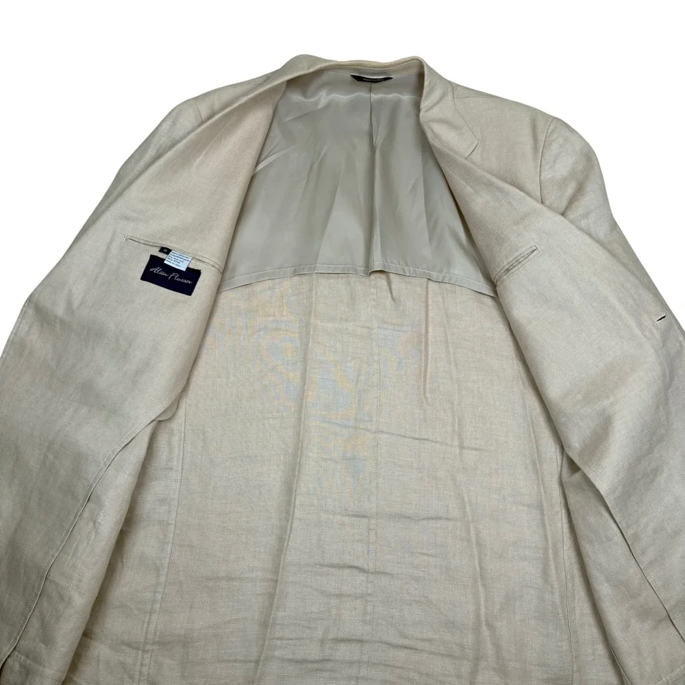Alan Flusser Mens Beige 100% Linen Two Button Sport Coat Blazer Size M